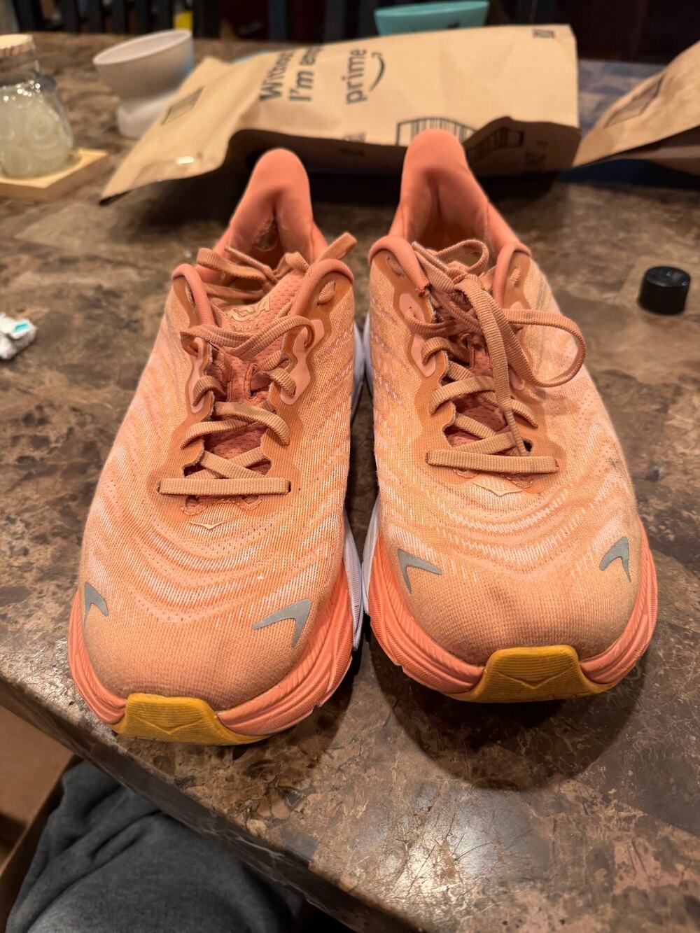 Hoka Shoes Womens  10 B Arahi 6 Sneakers Running Orange Road Workout Light.